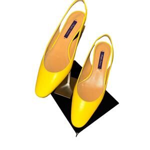 Ralph Lauren Collection Kels Canary Yellow Kidskin Heels- Size 38B $417 Ret NIB